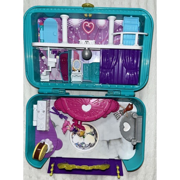 Mattel Polly Pocket Mini Playset Case Party Stage 2 Dolls Green Purple 2017 - Picture 1 of 11
